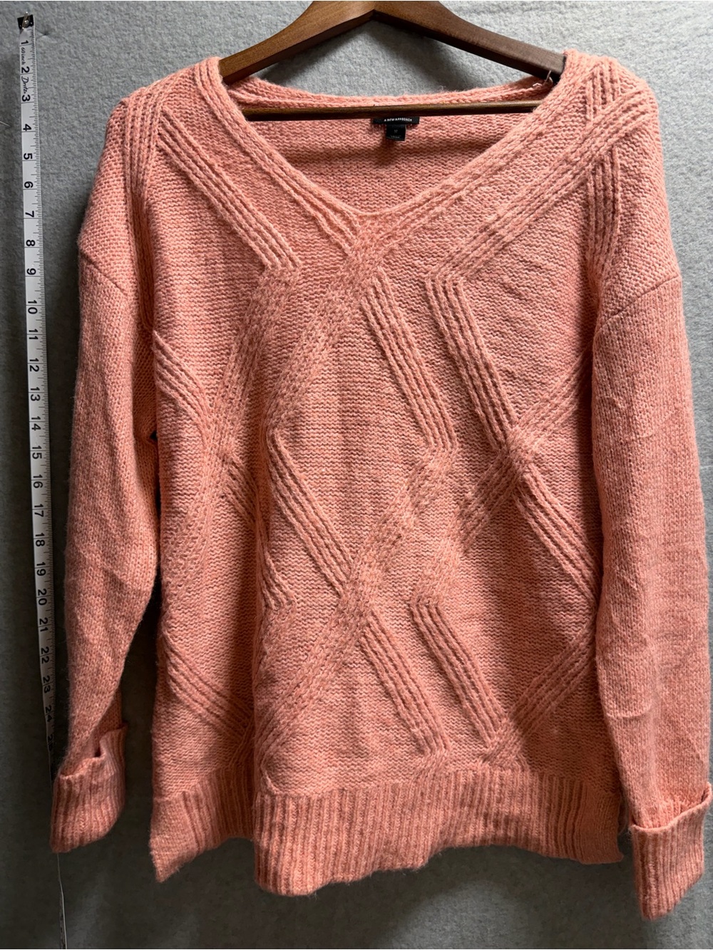 a.n.a Coral Pink V-Neck Cable Knit Sweater
